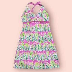 VINTAGE LILLY PULITZER MILLIONAIRES ROW HALTER DRESS WHITE LABEL Size 6 90s Rare